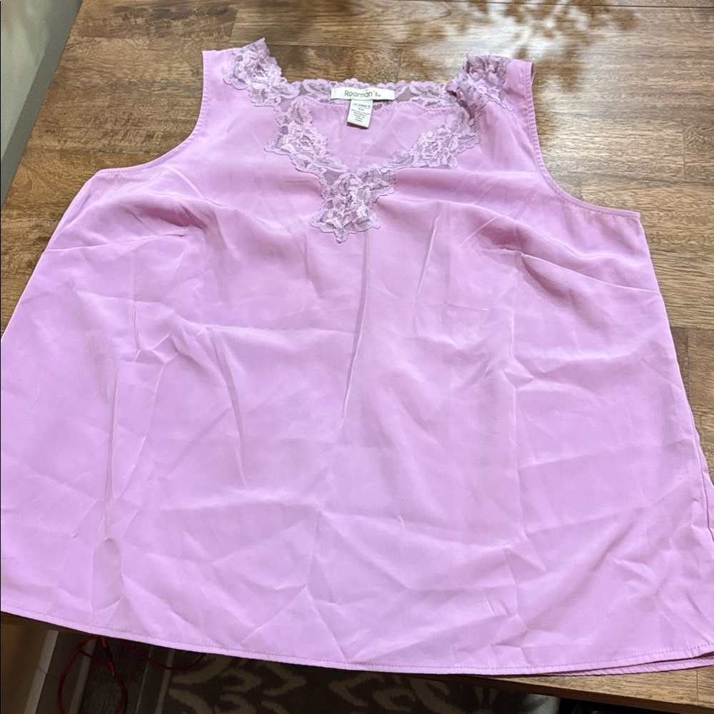 Roaman's lace tank top , camisole size 18W. Lavender/ pink
